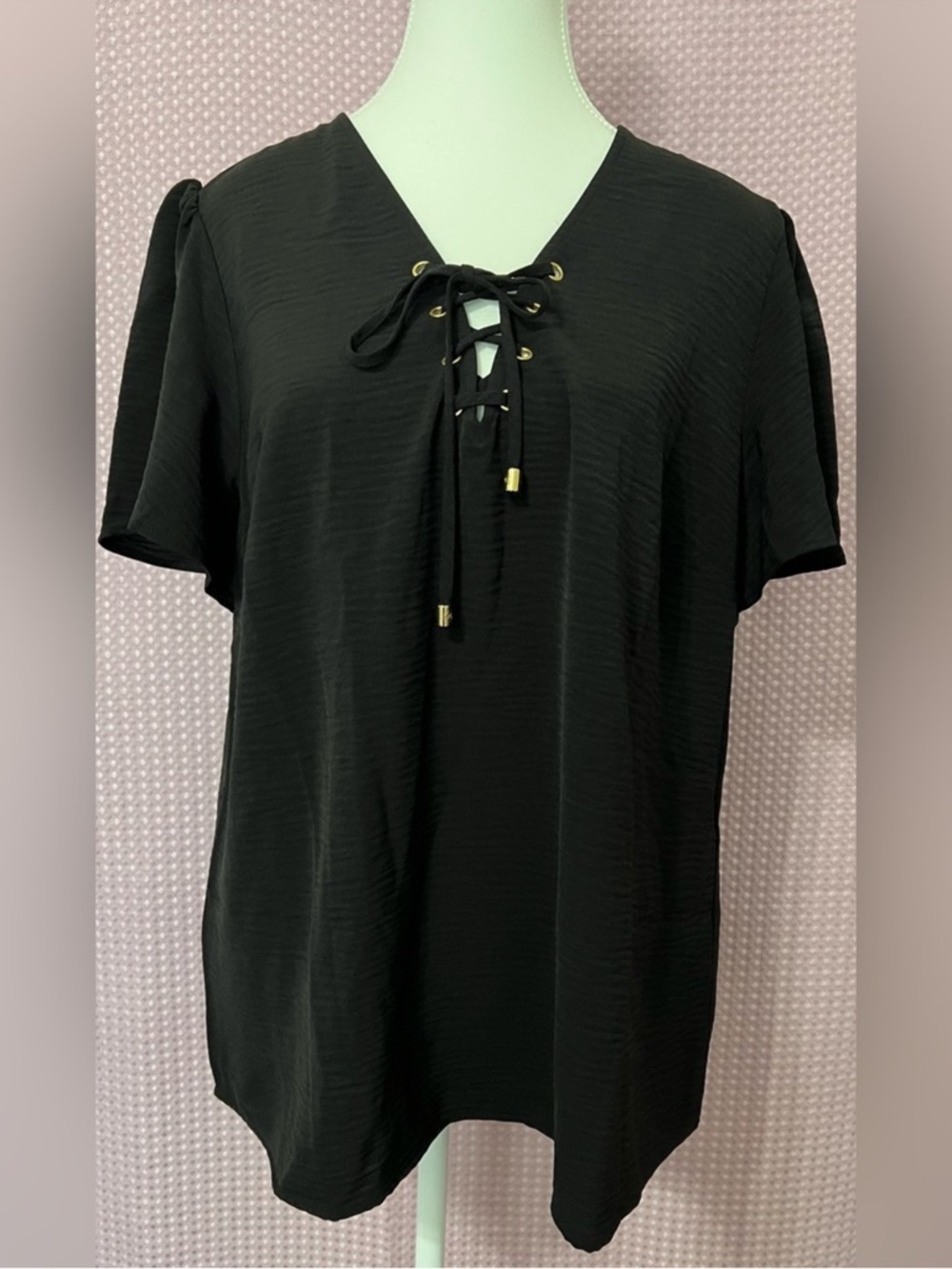 Michael Kors Black Lace-Up V-Neck Blouse